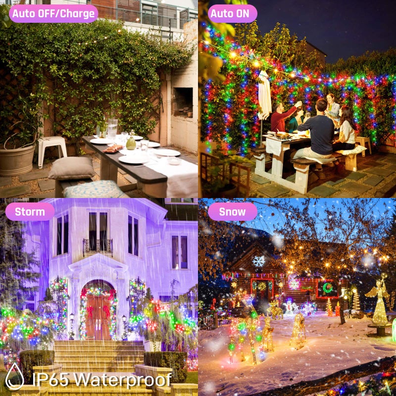 KerKoor Solar Christmas String Lights Outdoor - 2 Pack Total 144ft 400 LED 8 Modes Outdoor Solar Lights, Waterproof Fairy Lights for Garden Patio Fence Holiday Party Balcony Christmas Decorations (Multicolor) - Image 4